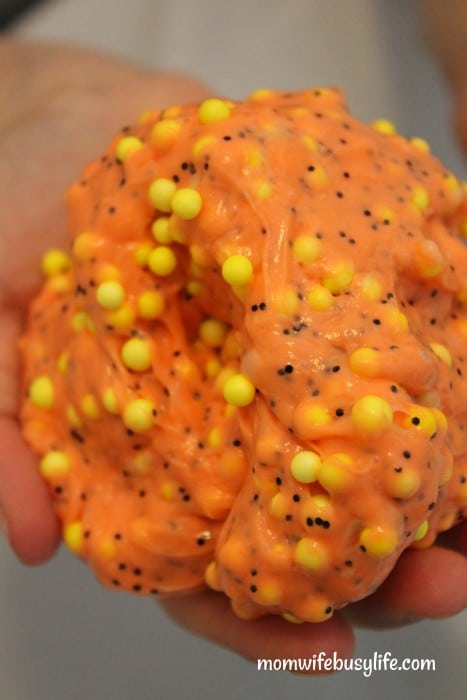 Orange Halloween Slime with Green Foam Beads - Fun-A-Day!