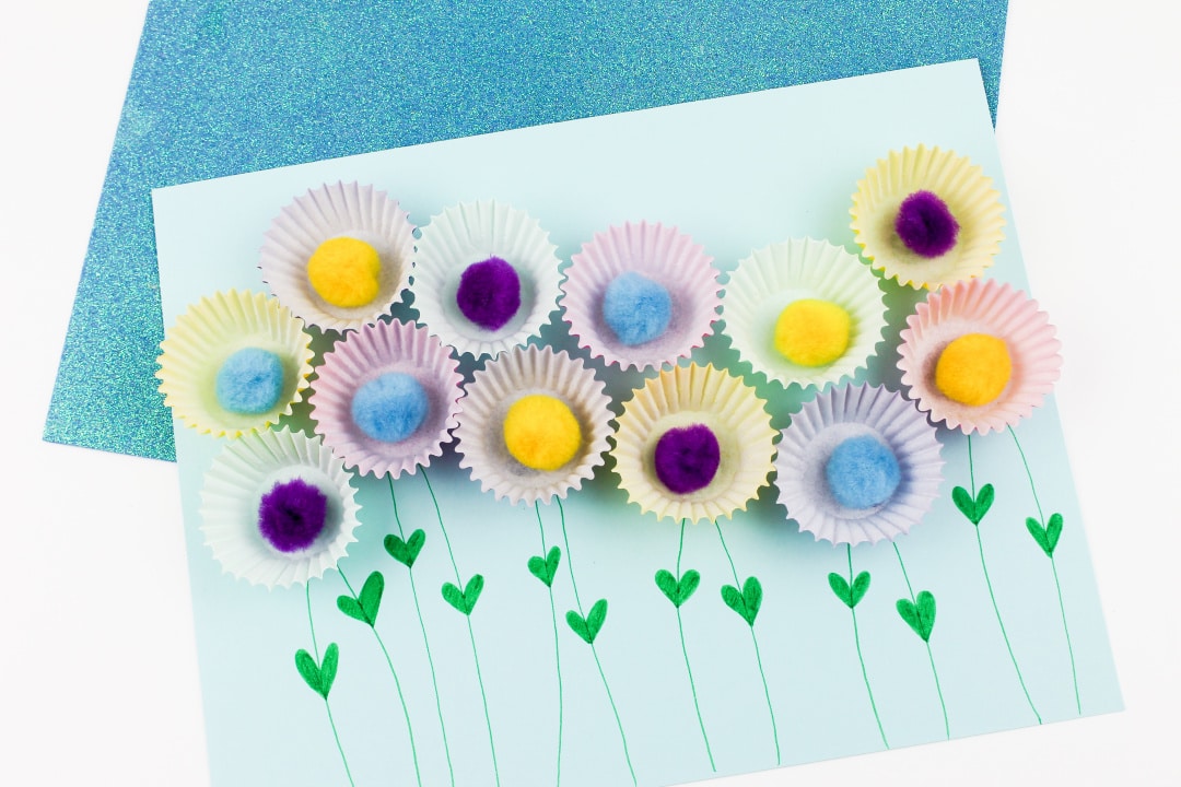 Cupcake Liner Pom Pom Flowers Craft