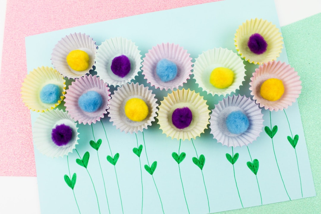 Cupcake Liner Pom Pom Flowers Craft