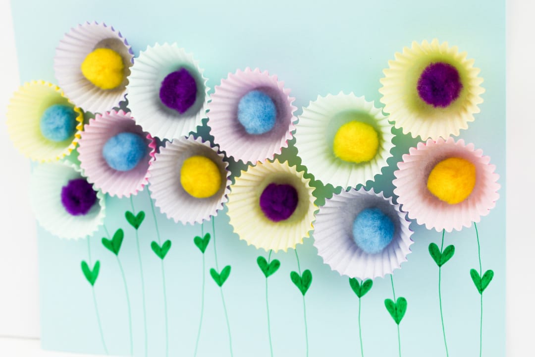 Cupcake Liner Pom Pom Flowers Craft