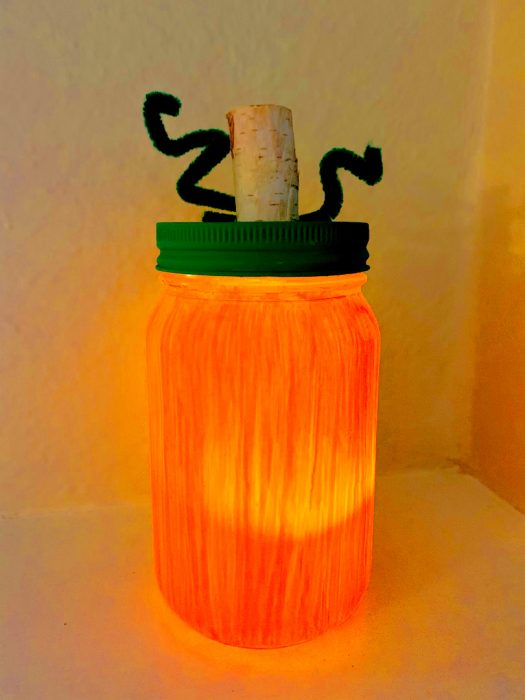11. Crafty Halloween Light Up Pumpkin Mason Jar
