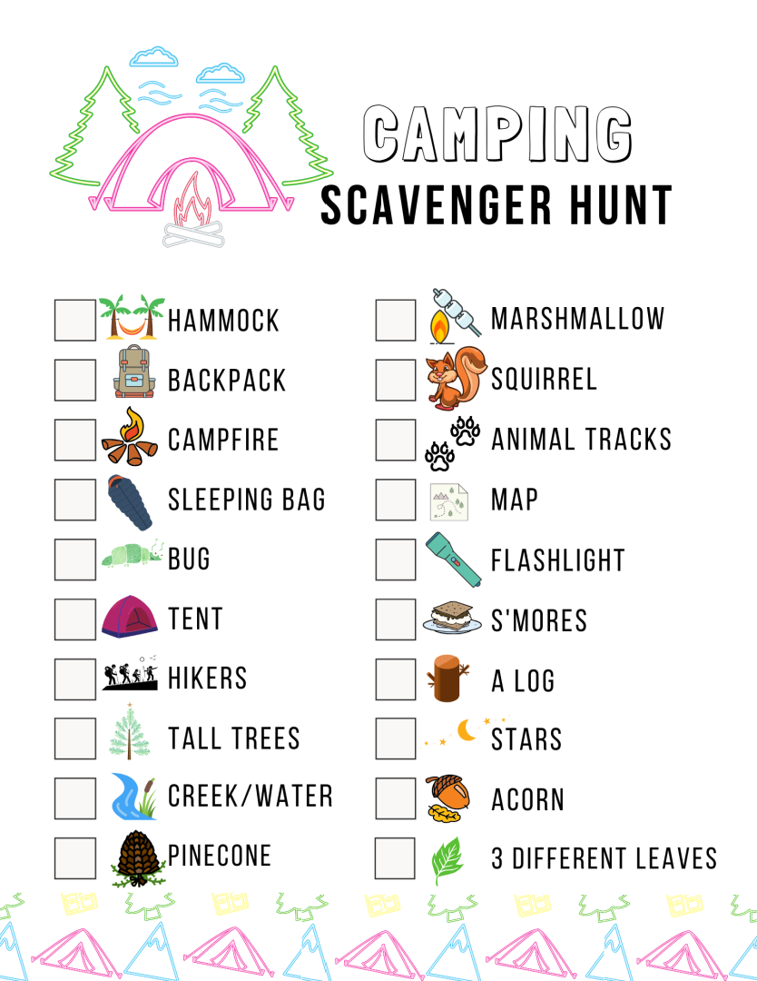 Camping Scavenger Hunt Printable Free