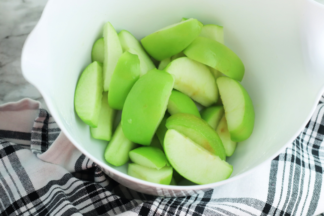 green apple slices in a bowl