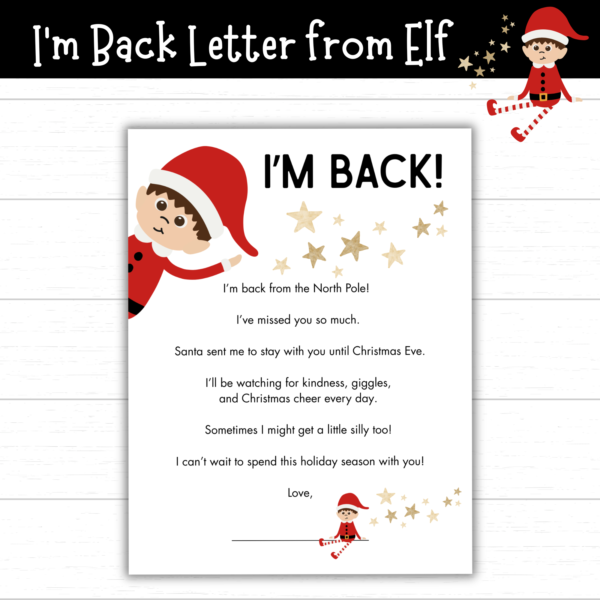 printable elf i'm back letter