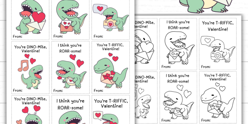 Printable Dinosaur Valentine’s Day Cards