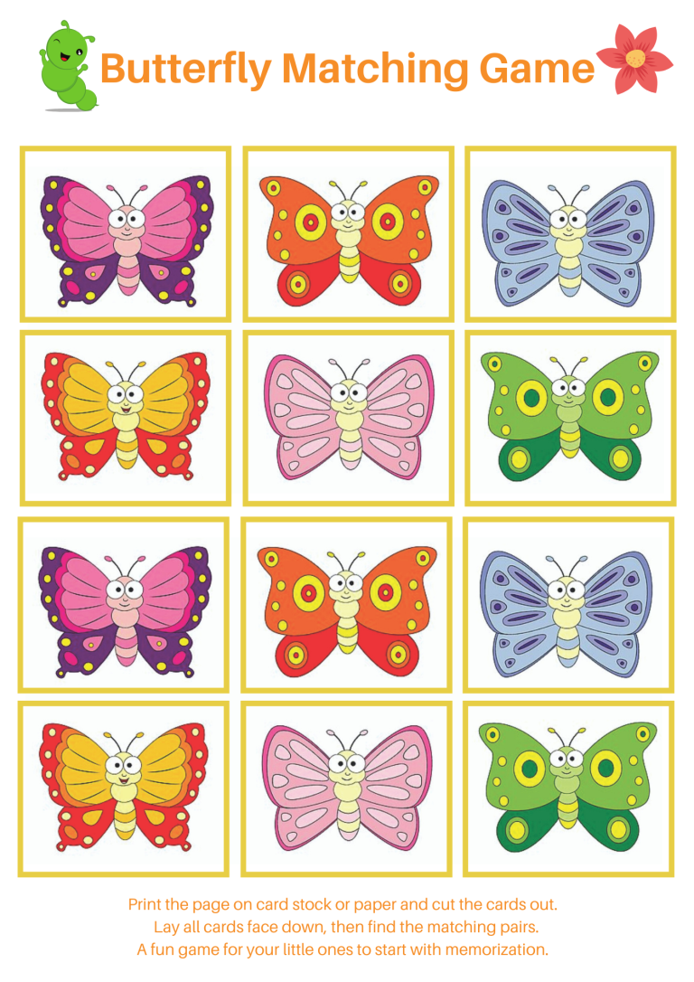 FREE Printable Butterfly Matching Game Mom. Wife. Busy Life.