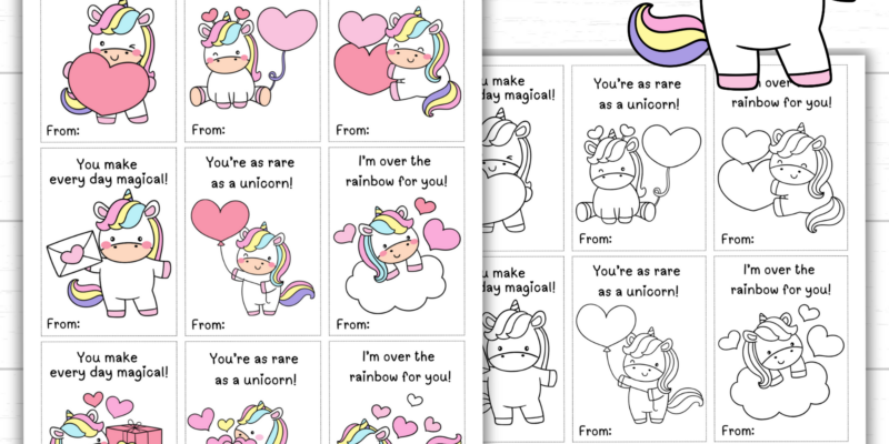 Printable Unicorn Valentine’s Day Cards