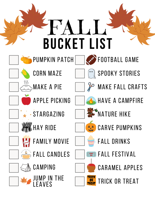 free fall bucket list printable
