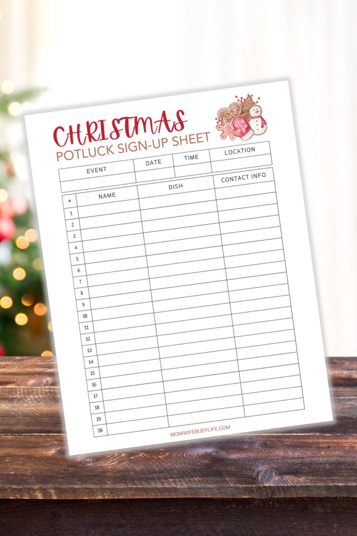 Free Christmas Potluck Sign Up Sheet Printable