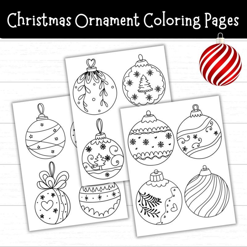 Printable Christmas Ornament Coloring Pages (5 Sets)