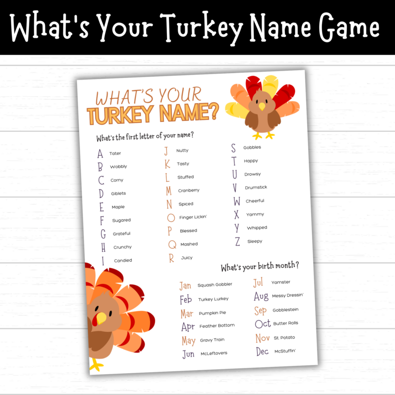 Printable What’s Your Turkey Name? Game