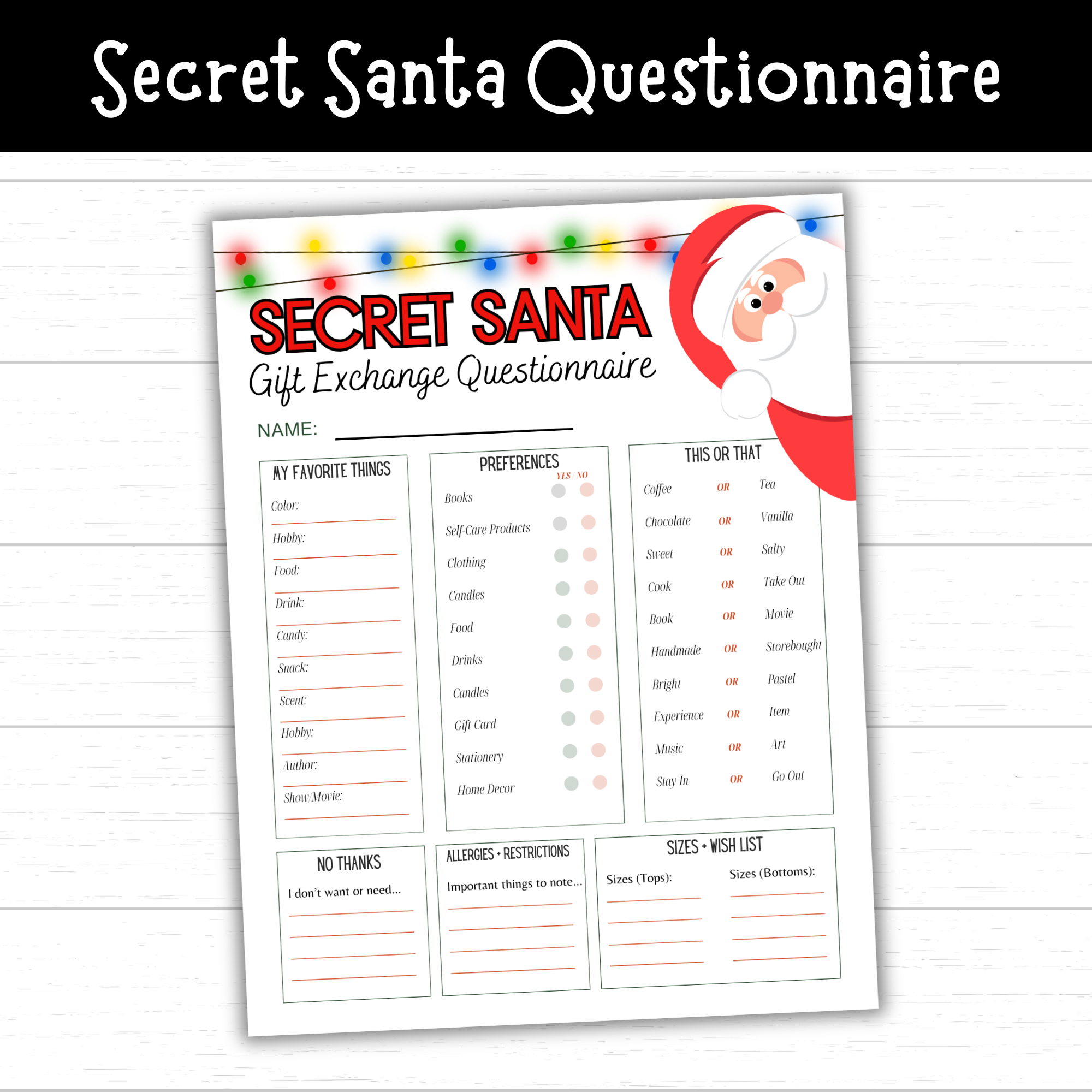 secret santa questionnaire gift exchange