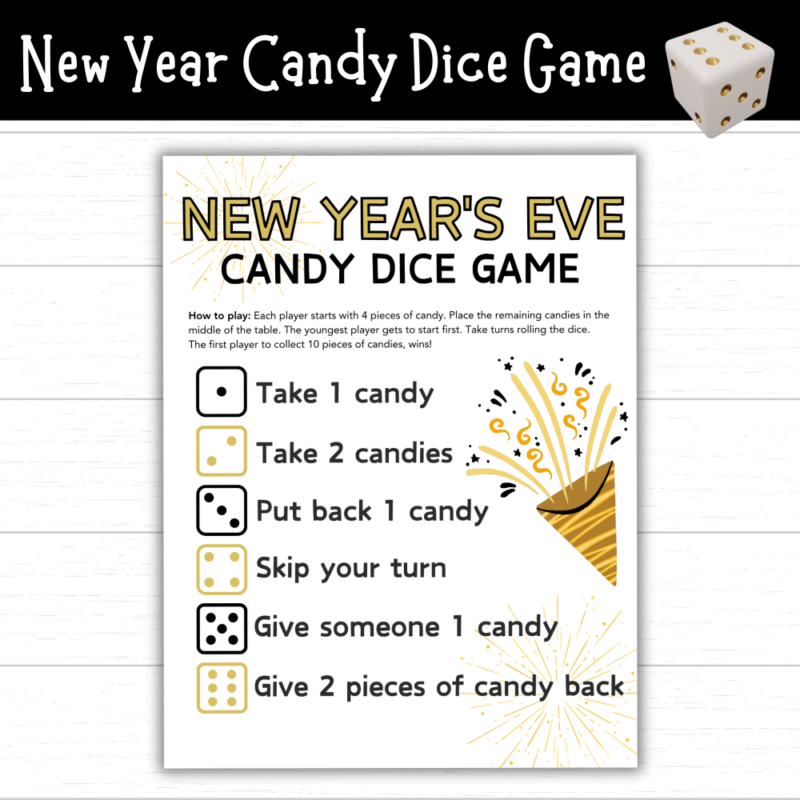Printable New Year’s Eve Candy Dice Game for Kids and Families