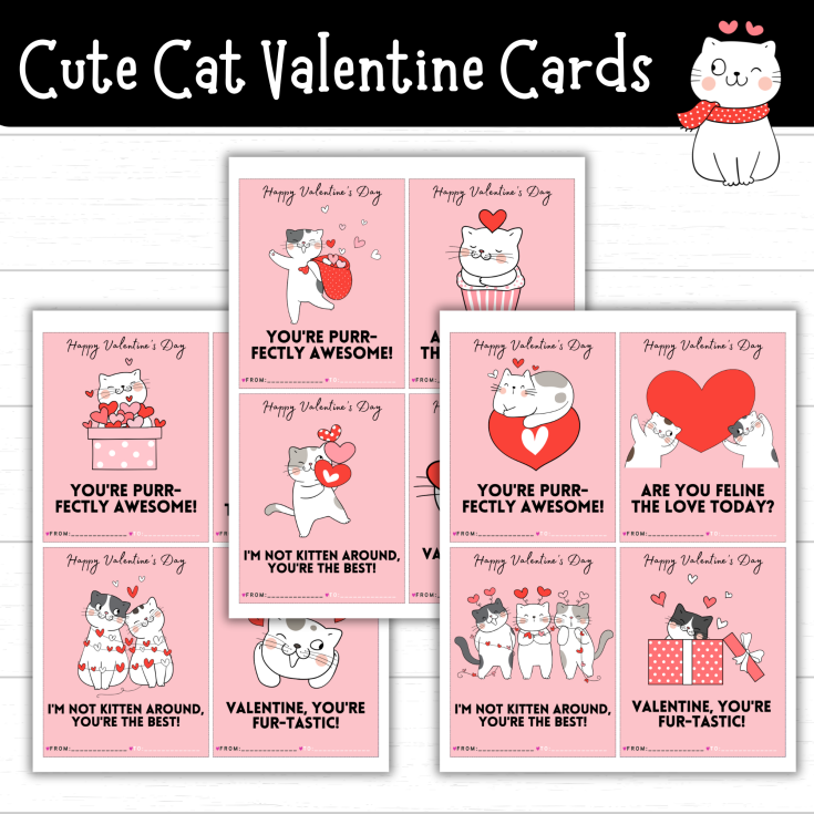 Printable Cute Cat Valentine's Day Cards - Mom. Wife. Busy Life.