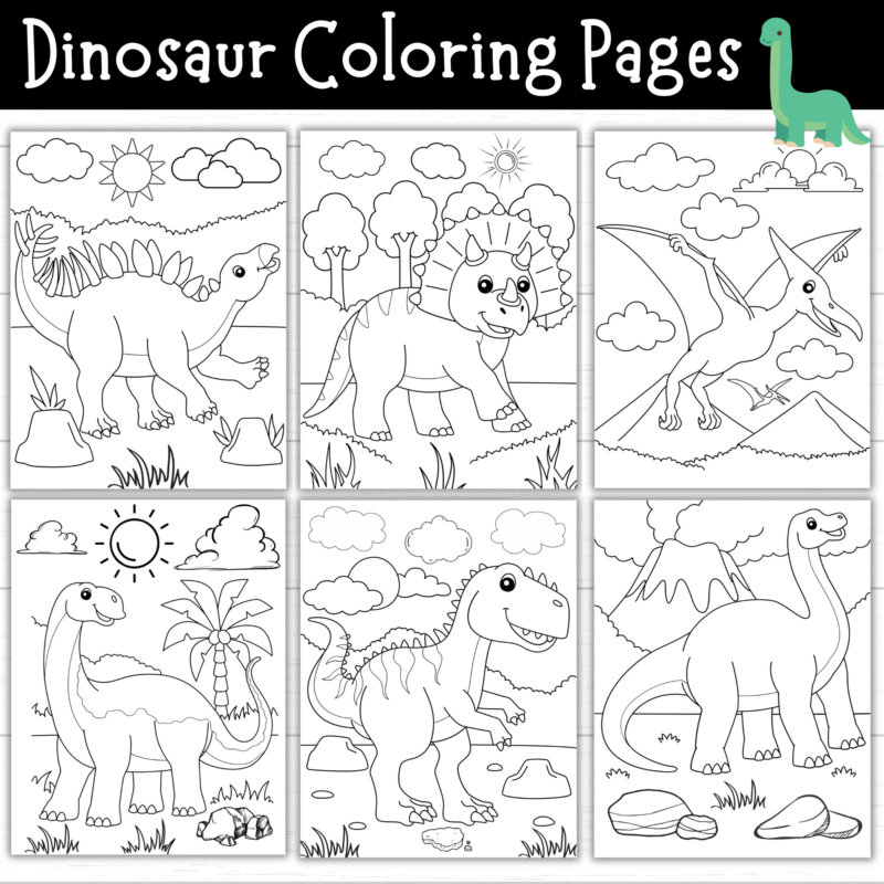 Dinosaur Coloring Pages for Kids (Printable Preschool Activity Pack)