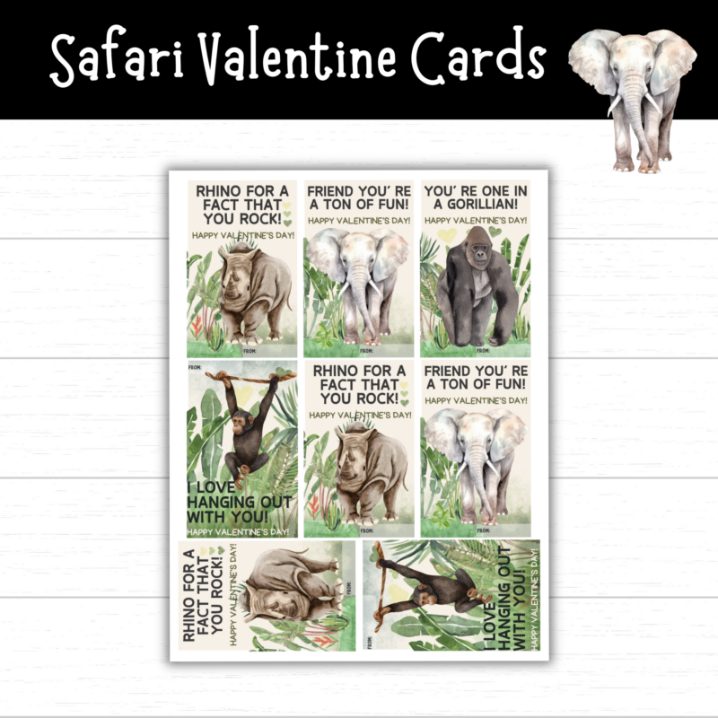 Printable Safari Valentine’s Day Cards