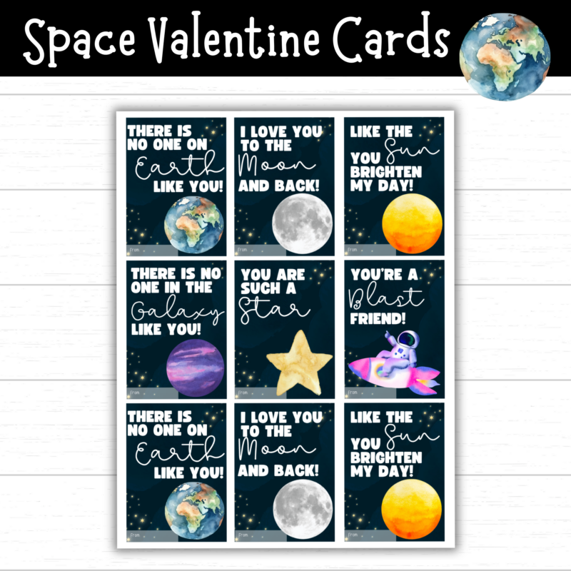 Printable Space Valentine’s Day Cards