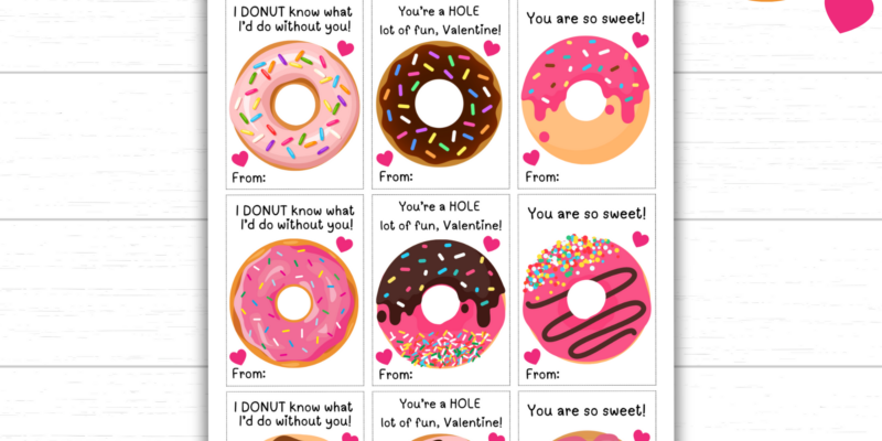 Printable Donut Valentine’s Day Cards