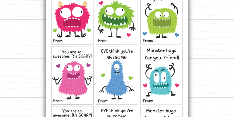 Printable Monster Valentine’s Day Cards