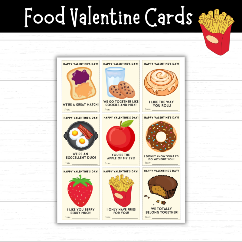 Printable Food Valentine’s Day Cards