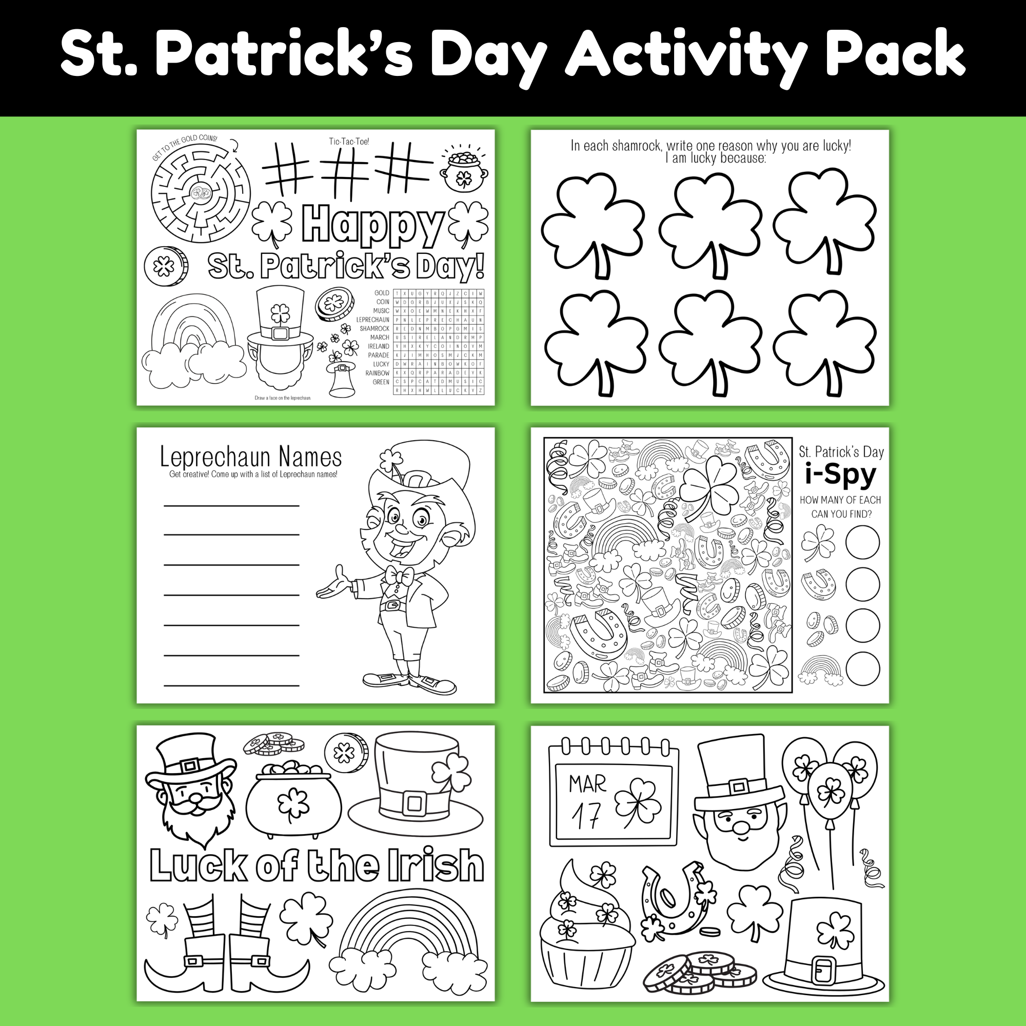 St. Patrick’s Day Printable Placemat for Kids (Easy March Activity for Home or Classroom)