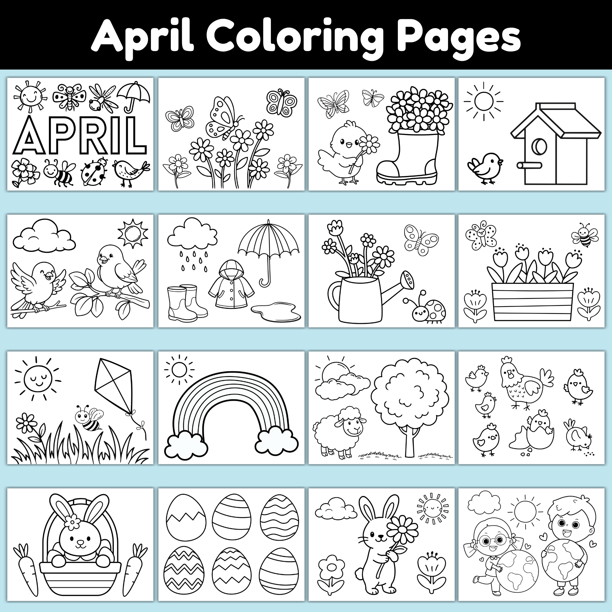 April Coloring Pages Printable Pack for Kids