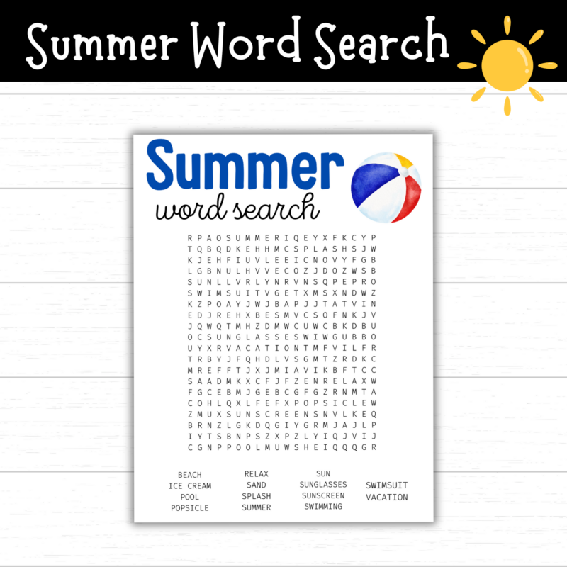 Summer Word Search Printable