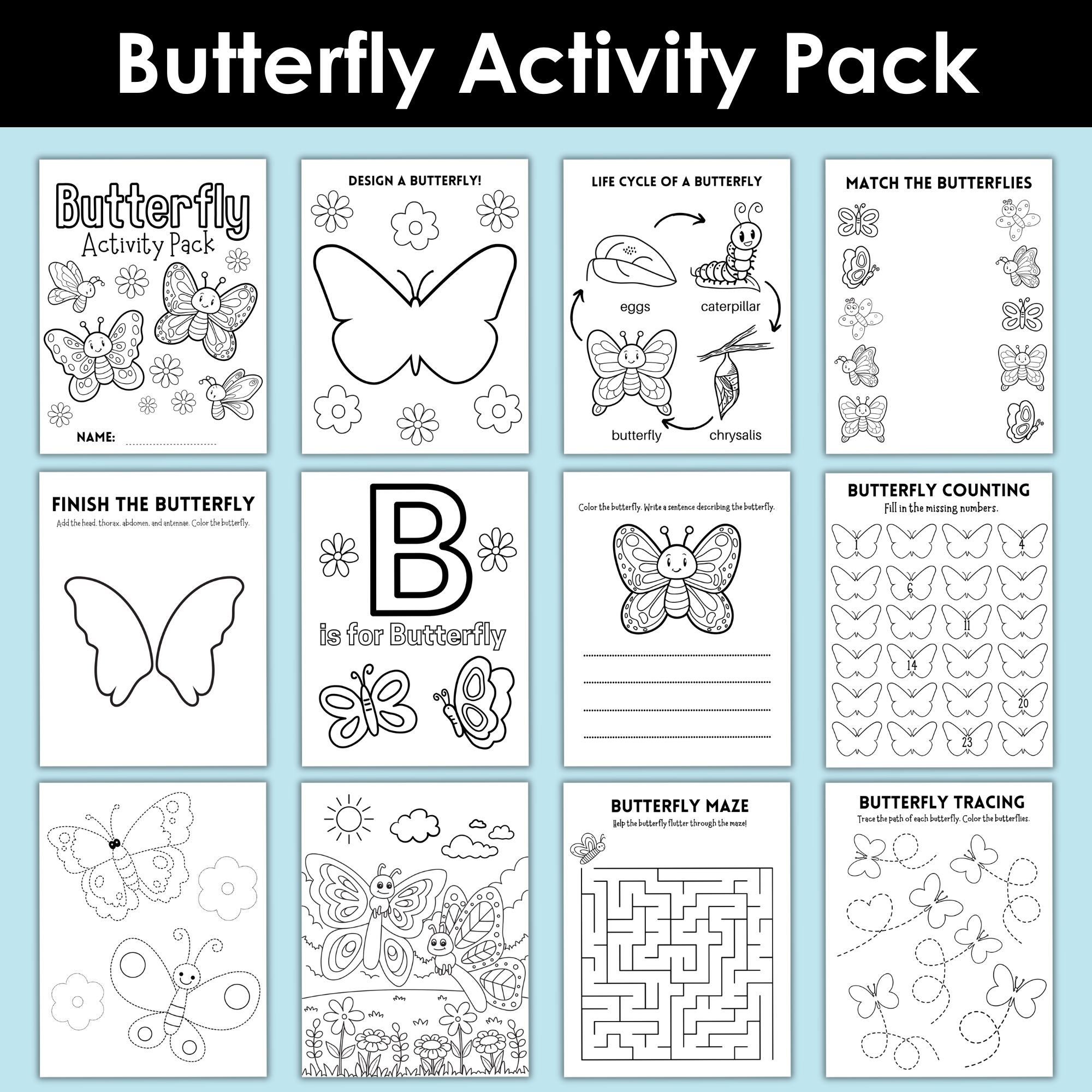 Butterfly Activities for Kids (Fun Printable Worksheets for Spring Learning)