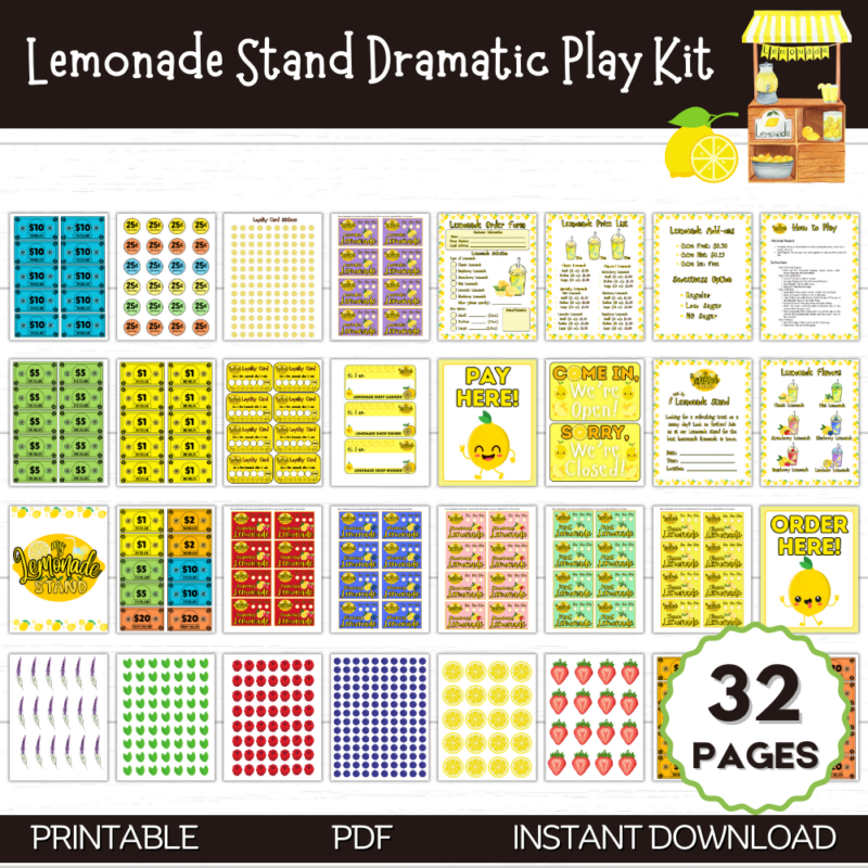 Printable Lemonade Stand Dramatic Play Kit
