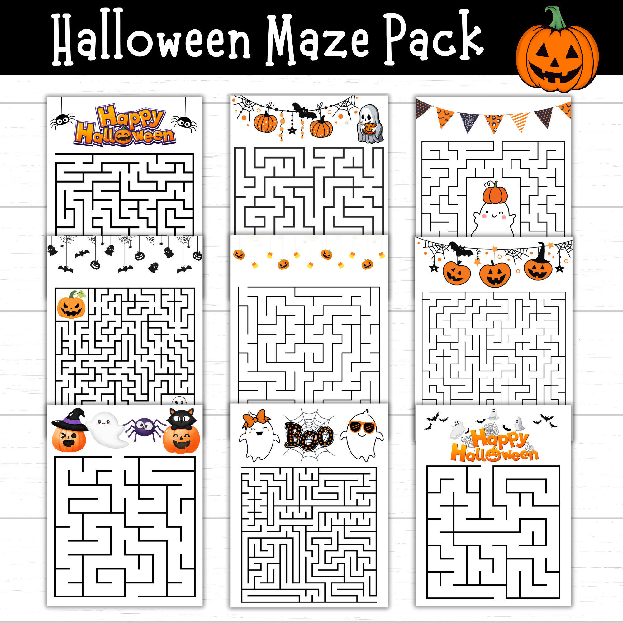 printable halloween maze pack