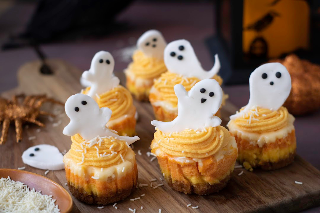 Halloween Candy Corn Mini Cheesecakes