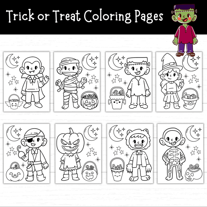 Printable Trick or Treat Halloween Costume Coloring Pages