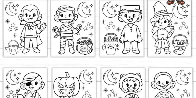 Printable Trick or Treat Halloween Costume Coloring Pages