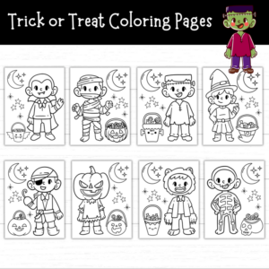 Printable Trick or Treat Halloween Costume Coloring Pages
