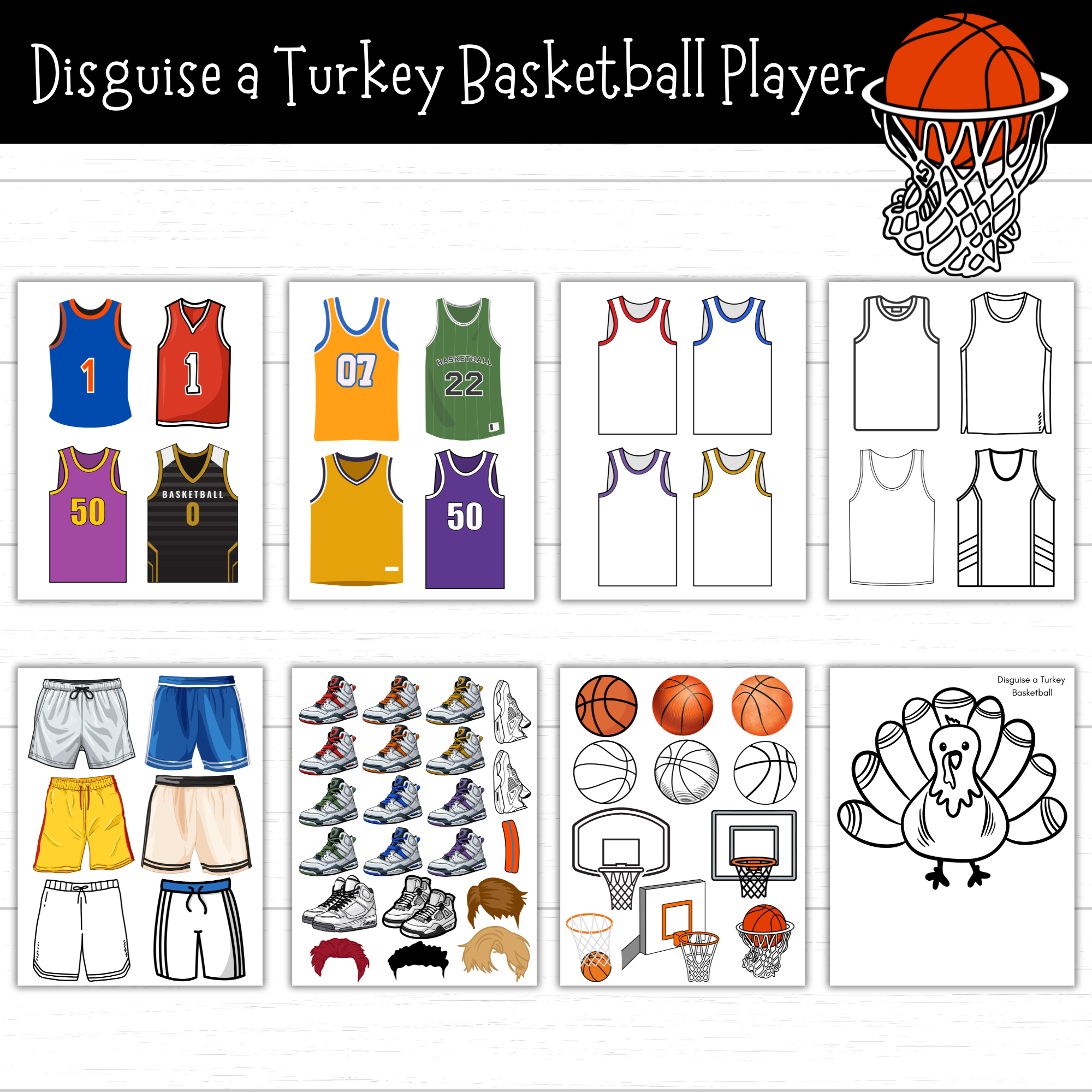 printable disguise a turkey basketball player (3 sets!) - mom