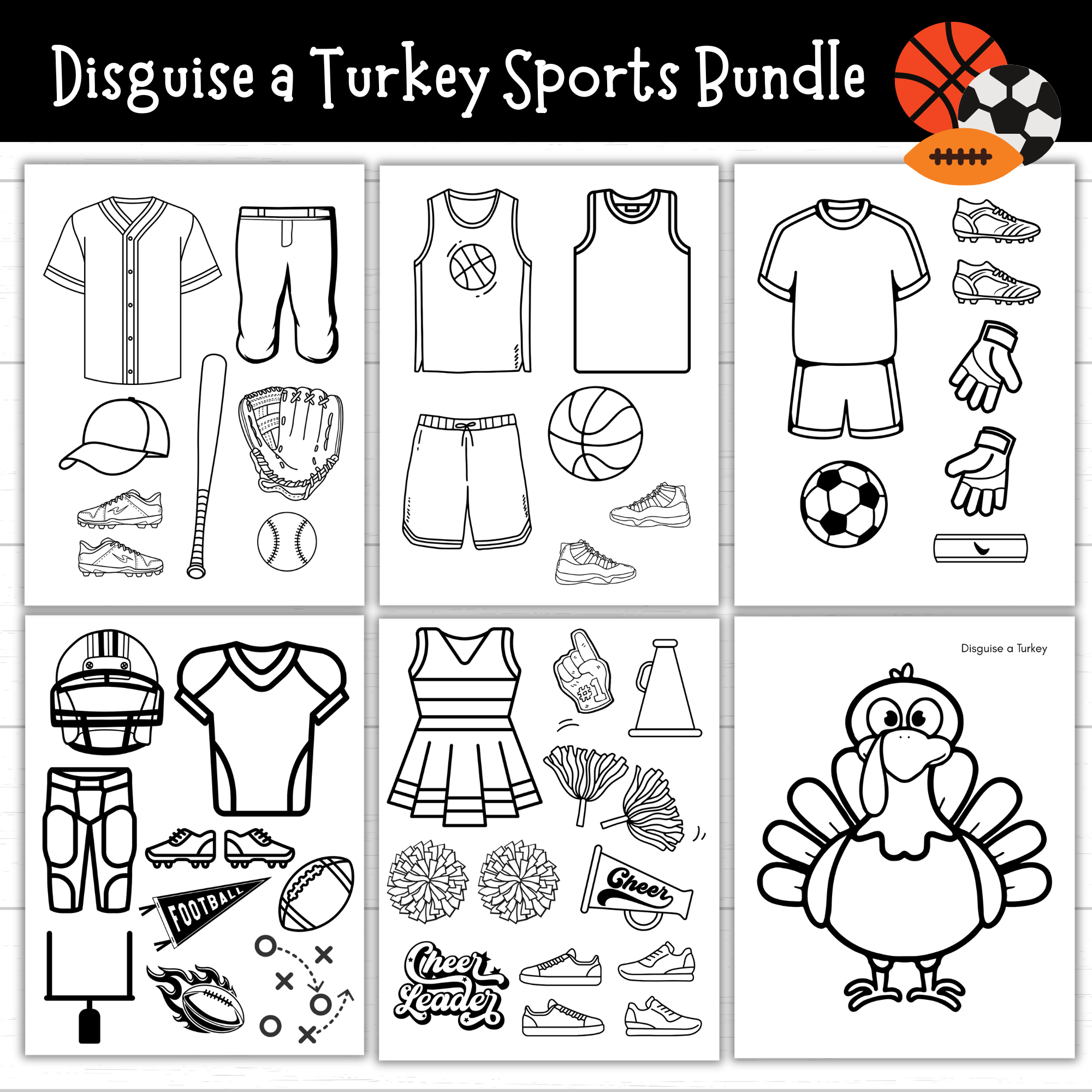Sports Turkey Disguise Bundle: 5 Printable Turkey in Disguise Sports Ideas