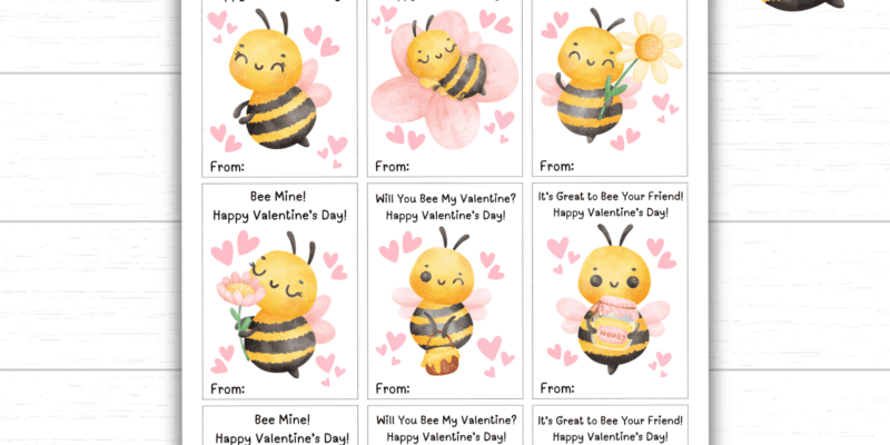 Printable Bee Valentine’s Day Cards