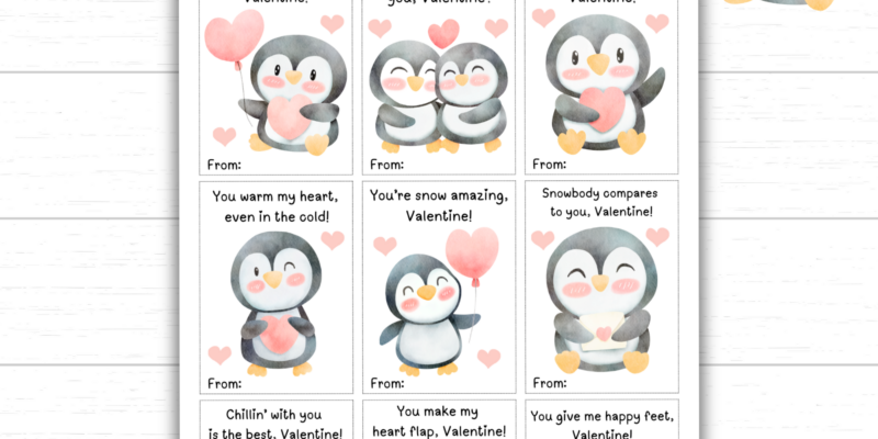 Printable Penguin Valentine’s Day Cards