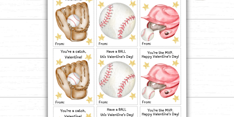 Printable Baseball Valentine’s Day Cards