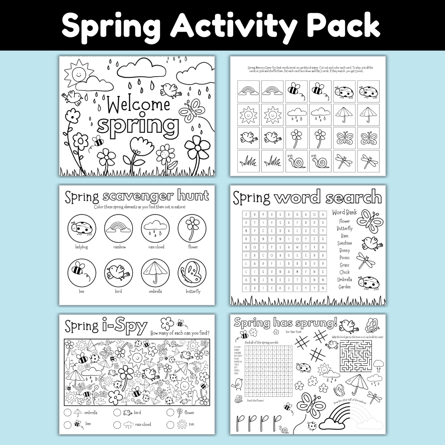 Spring Activity Pack for Kids (Printable Games, Word Search, Coloring ...