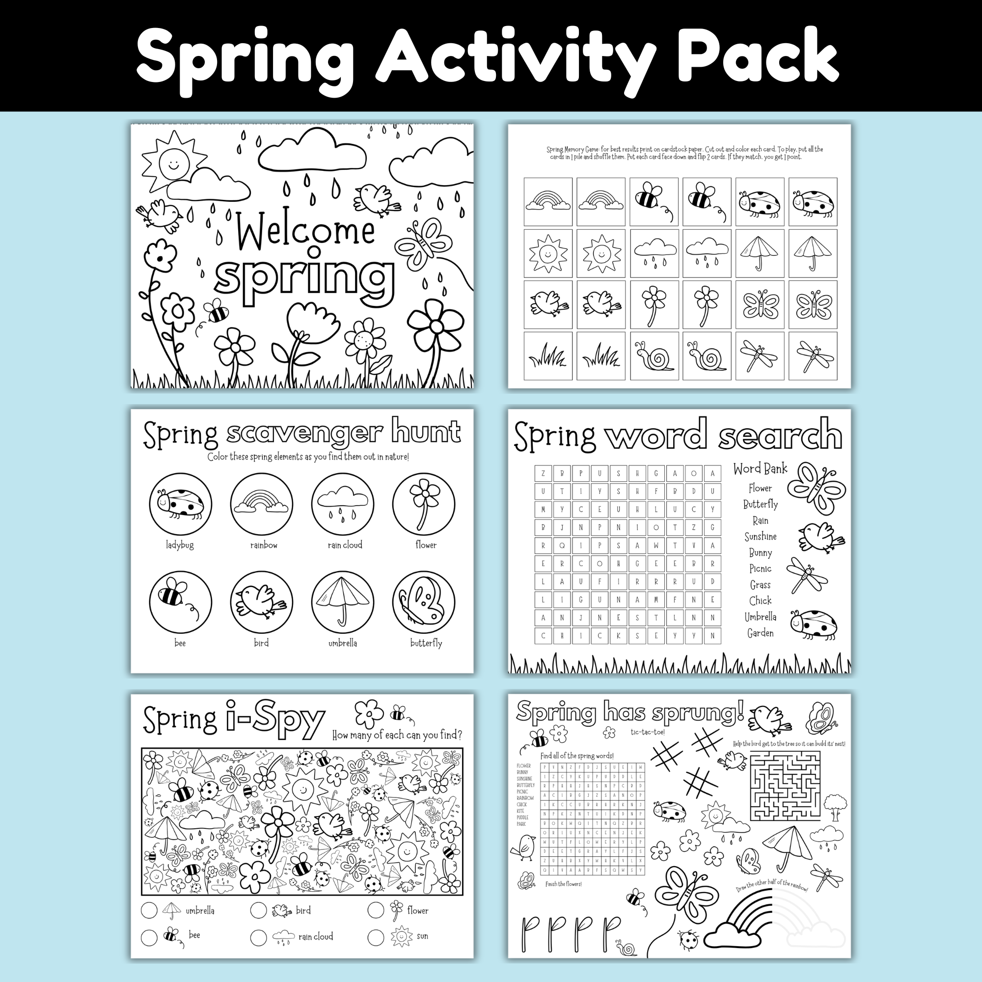 Spring Activity Pack for Kids (Printable Games, Word Search, Coloring & More)