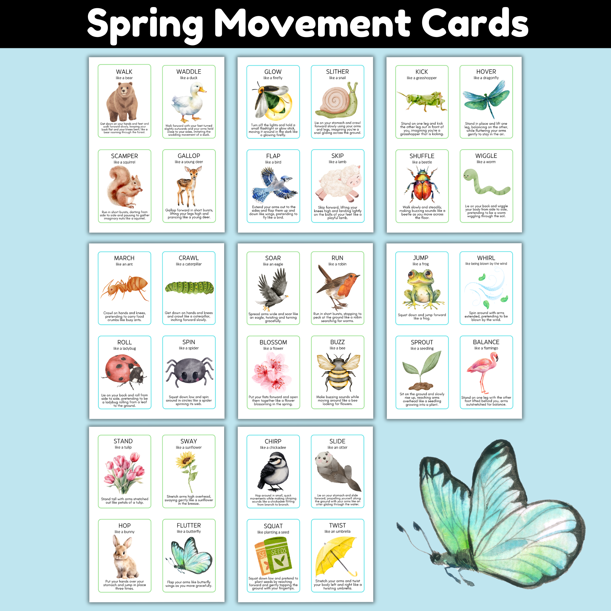 Spring Movement Cards for Kids Printable: Fun, Spring Activity