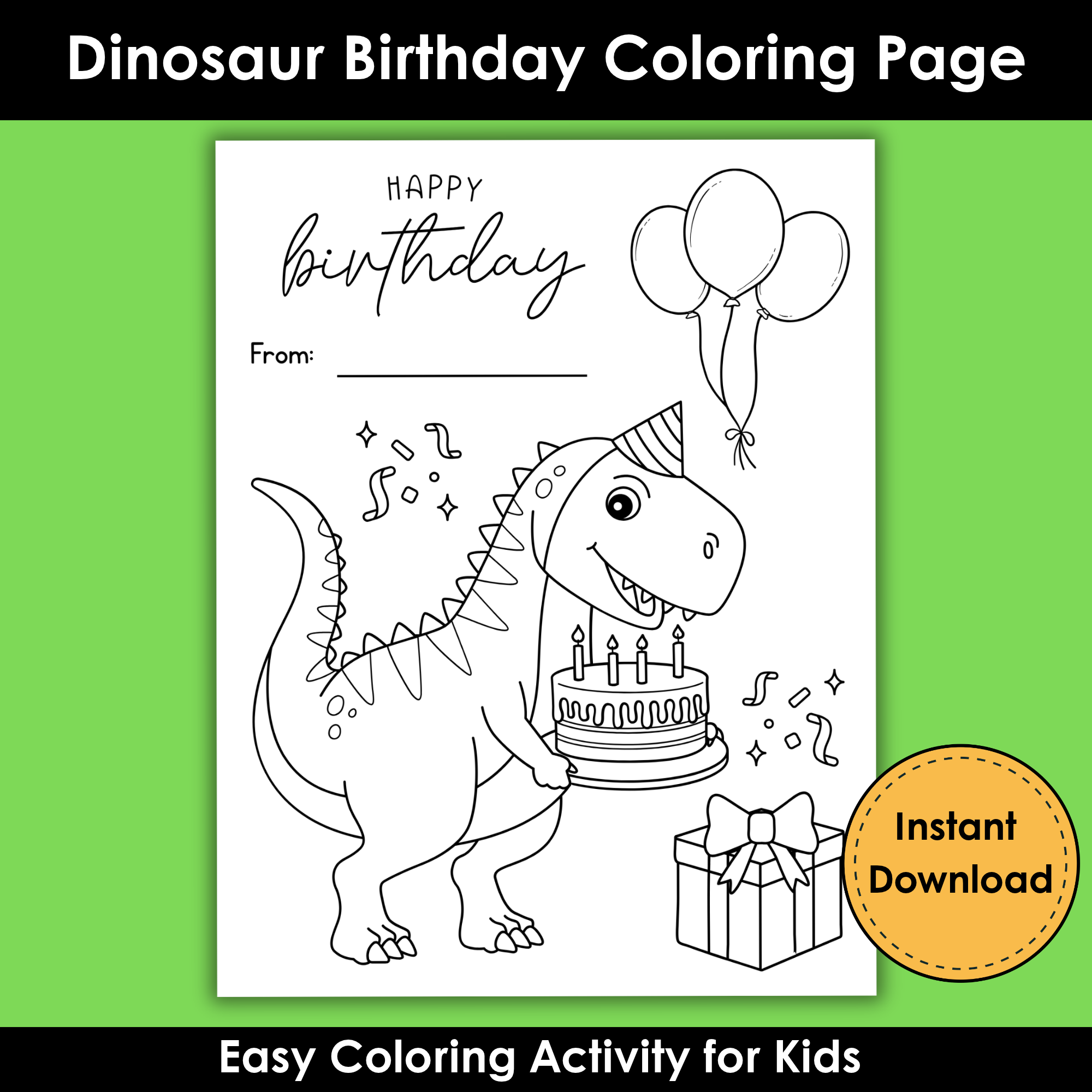 Printable Dinosaur Birthday Coloring Page for Kids