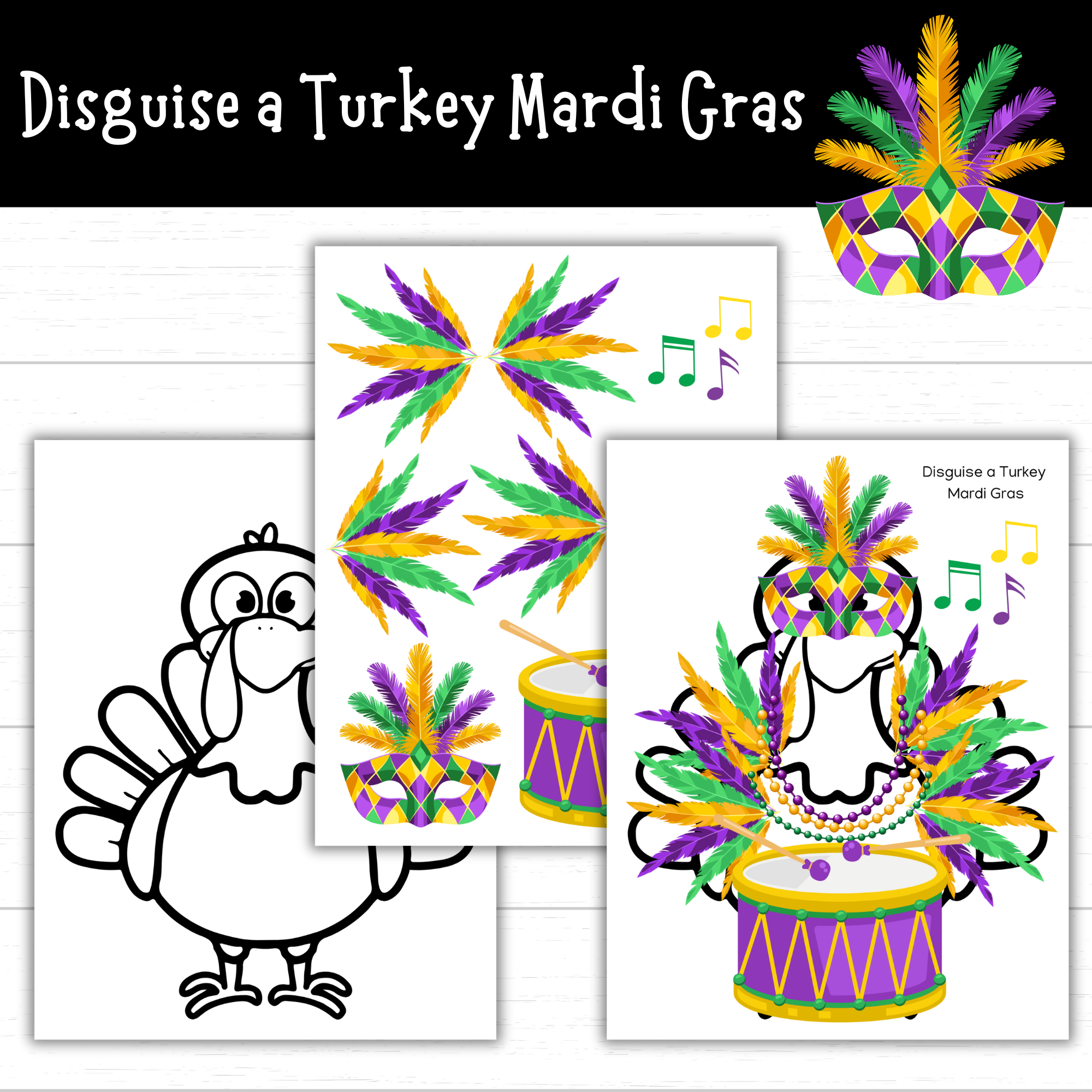 Printable Disguise a Turkey Mardi Gras