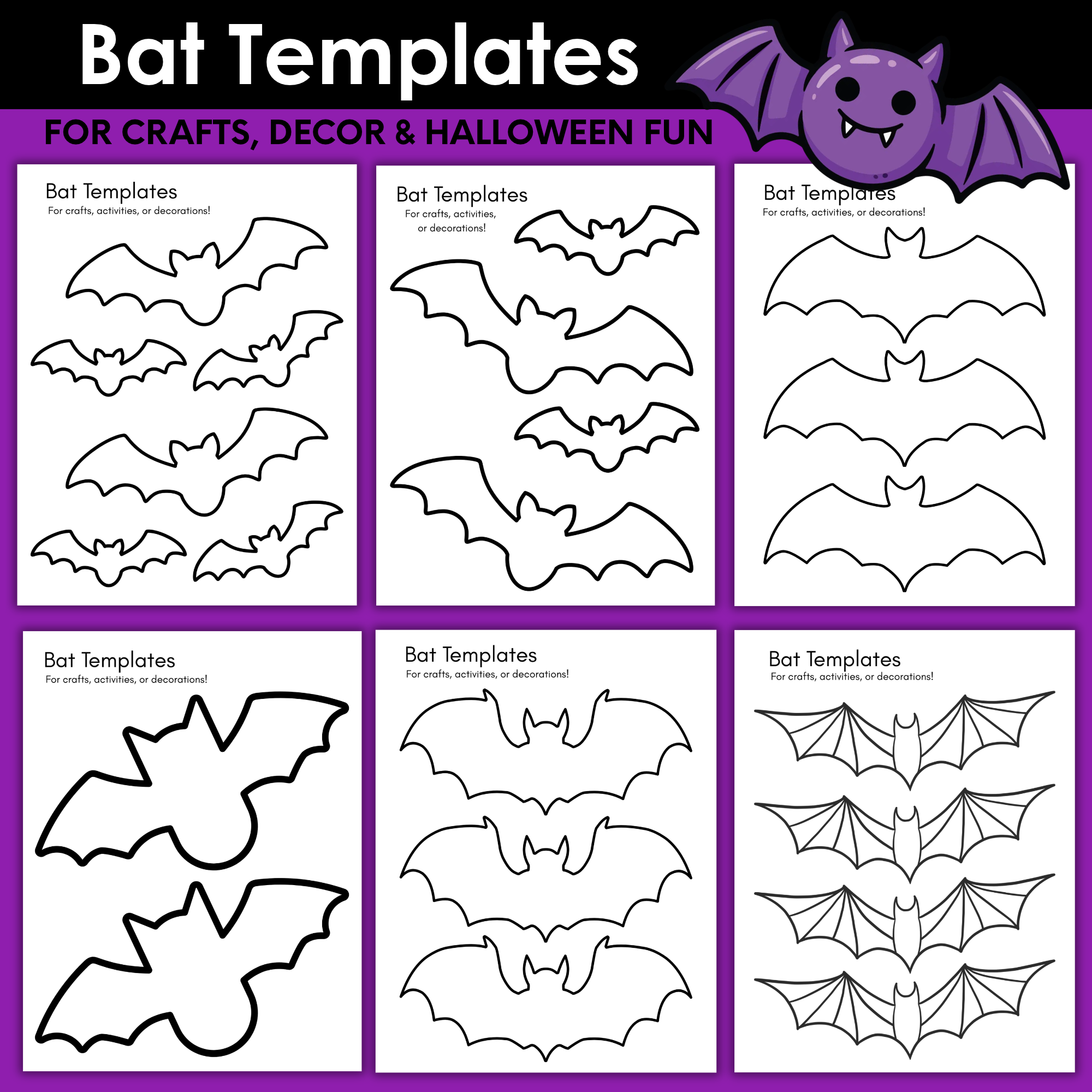 Printable Bat Templates for Crafts, Activities, or Decorations