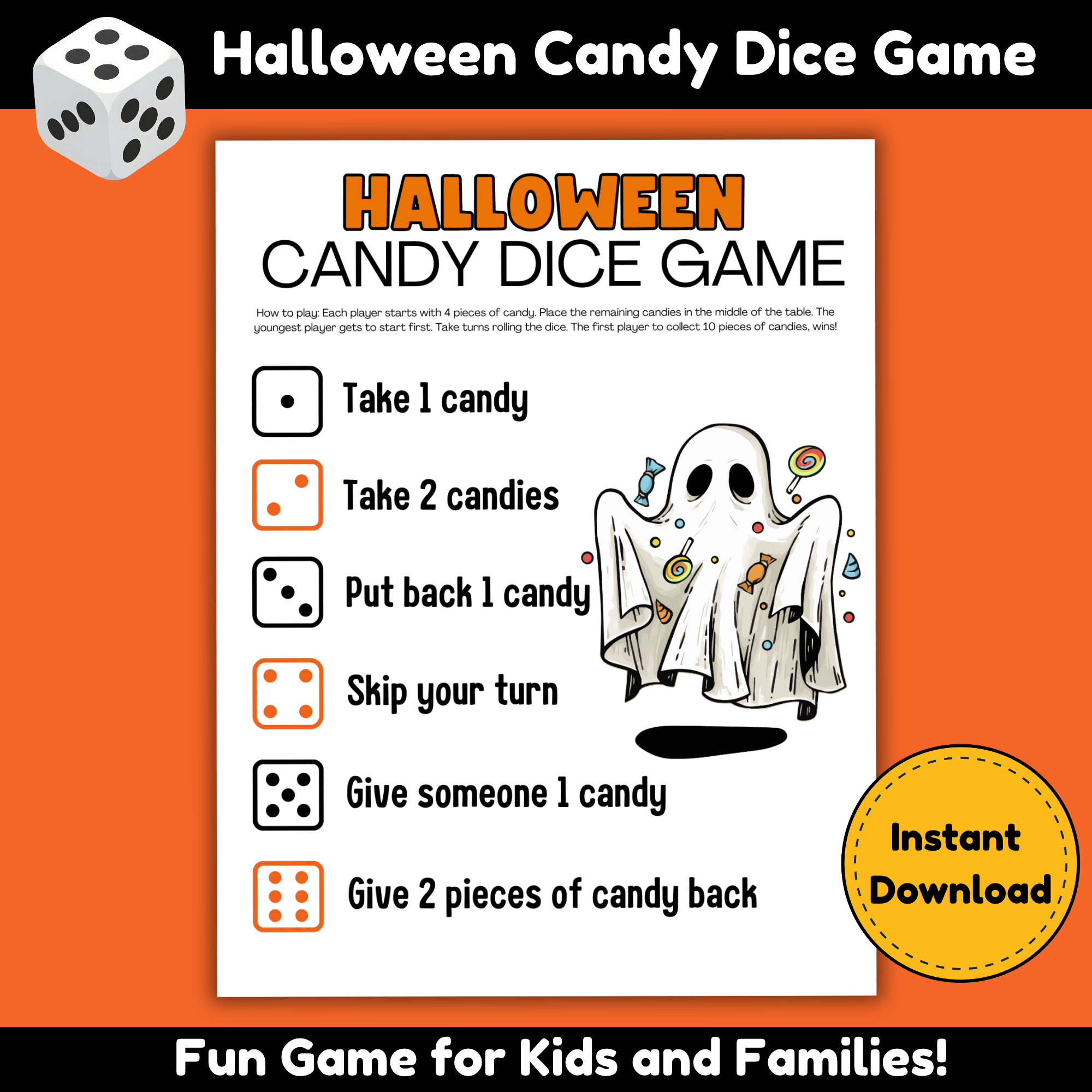 Printable Halloween Candy Dice Game