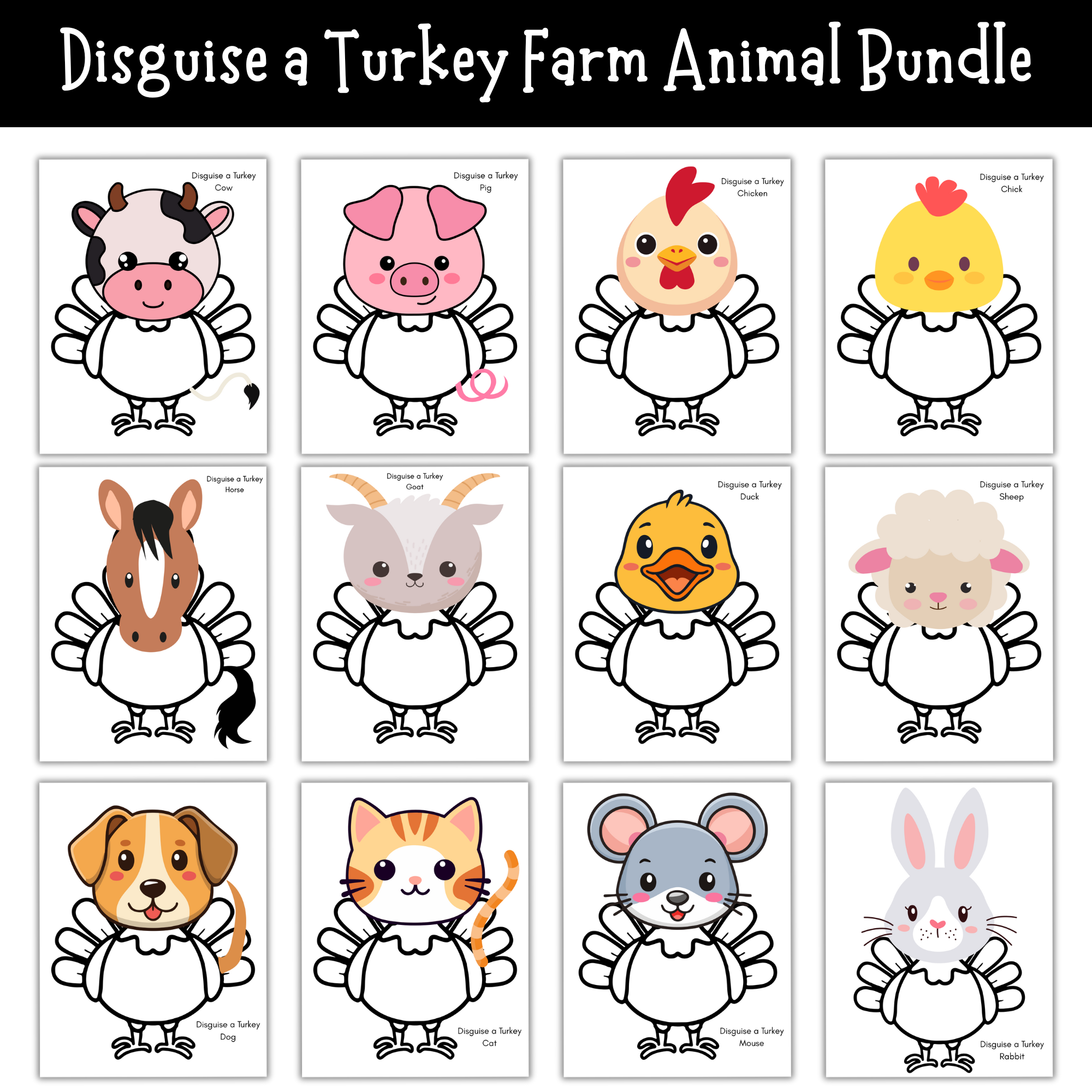 printable disguise a turkey farm animal bundle - mom. wife. busy life.