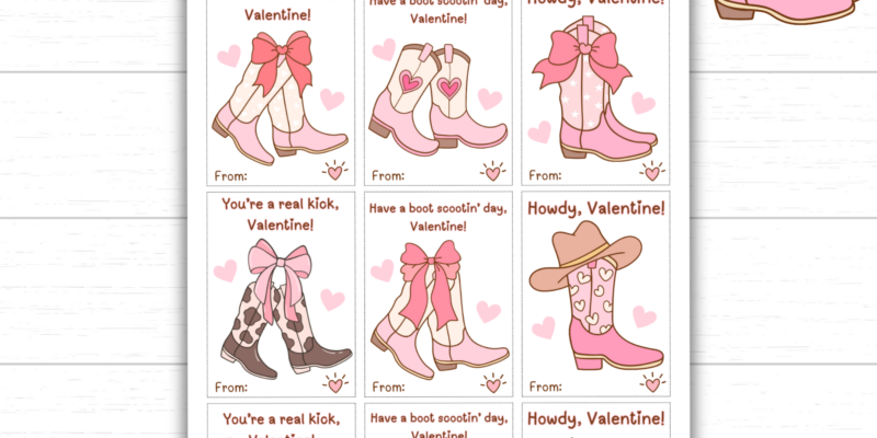 Fun Cowgirl Boots Valentine’s Day Cards for Kids: Easy Printable Classroom Valentines