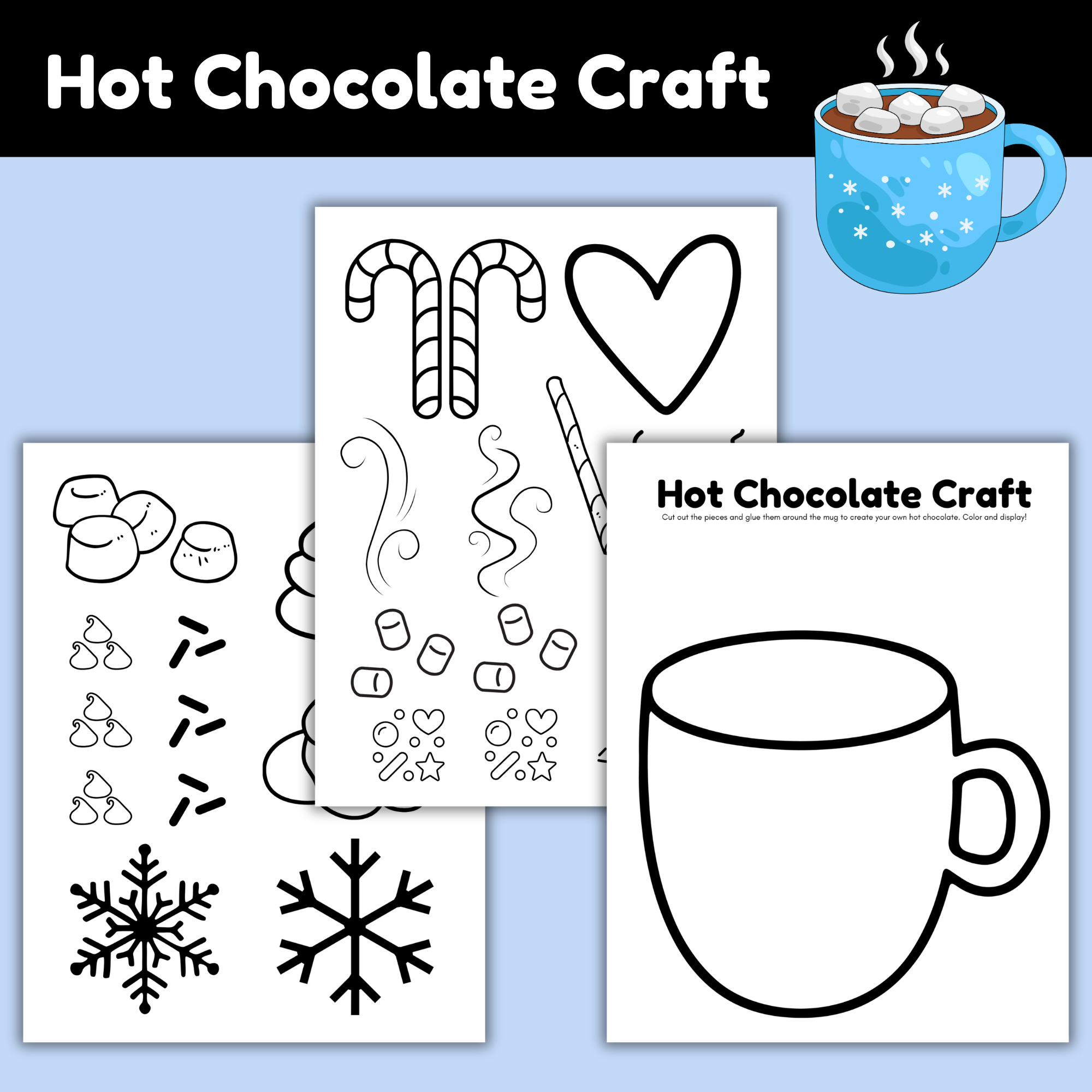Cozy Hot Chocolate Craft Printable for Kids – Perfect Winter, Christmas, or Valentine’s Day Activity