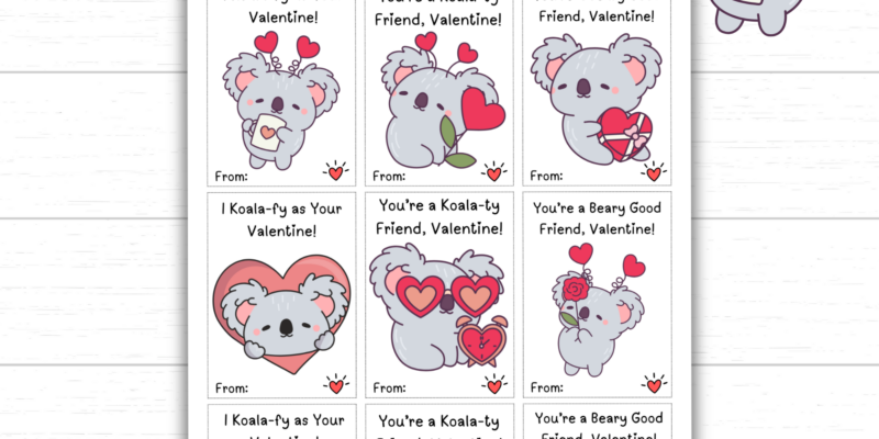 Koala Valentine Cards for Kids (Printable Classroom Valentines Busy Moms Will Love)
